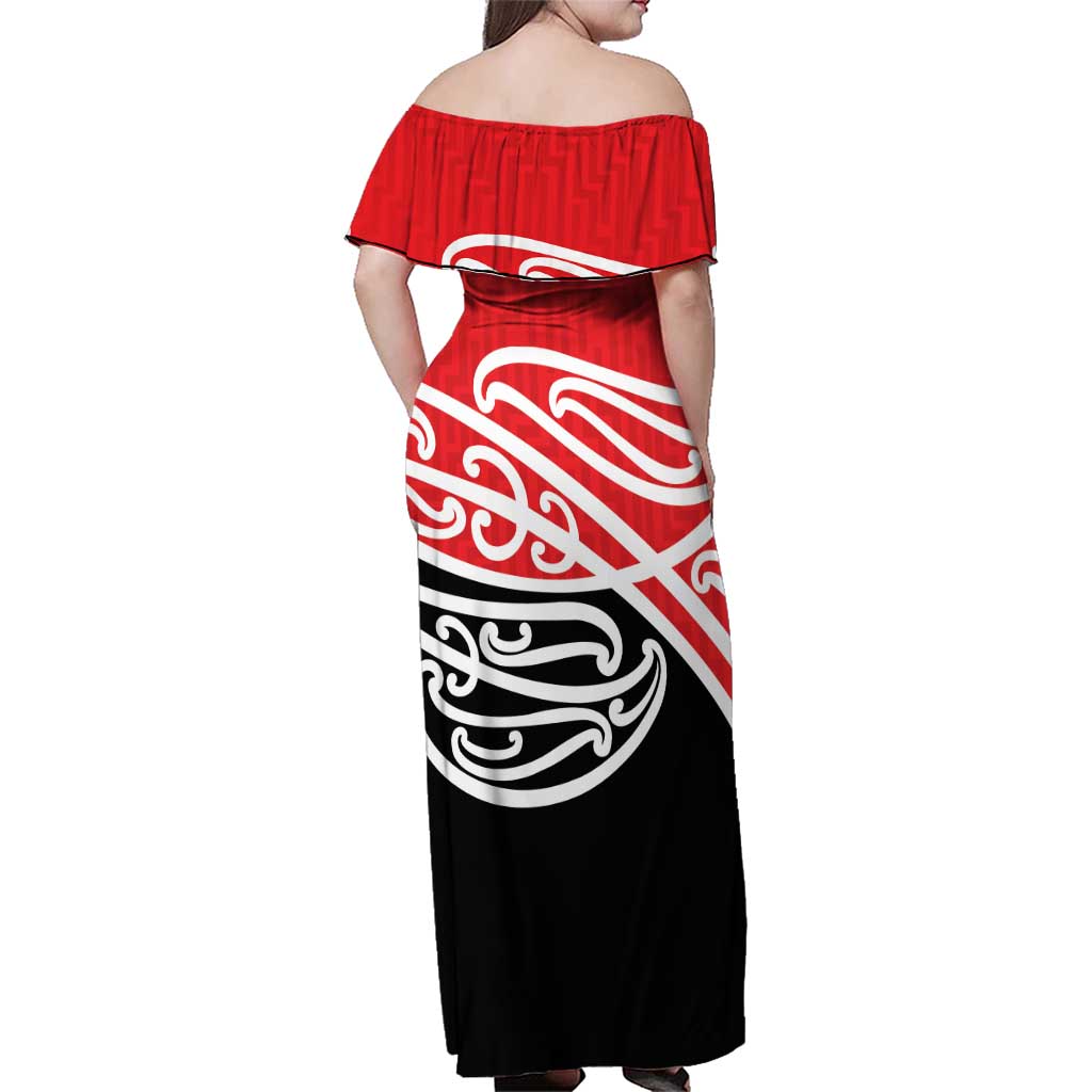 All Red New Zealand Kowhai Ngutukak Family Matching Off Shoulder Maxi Dress and Hawaiian Shirt - Polynesian Pride