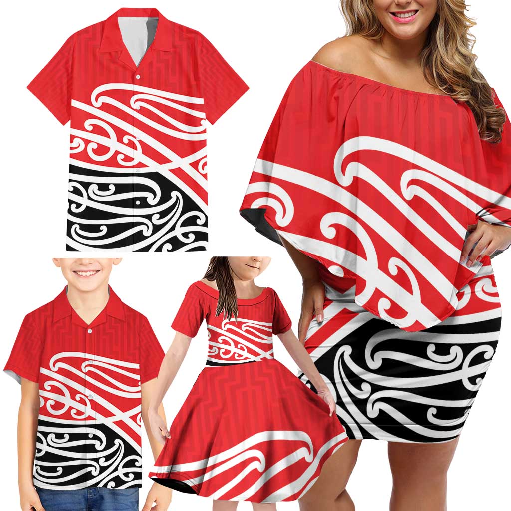 All Red New Zealand Kowhai Ngutukak Family Matching Off Shoulder Short Dress and Hawaiian Shirt - Polynesian Pride