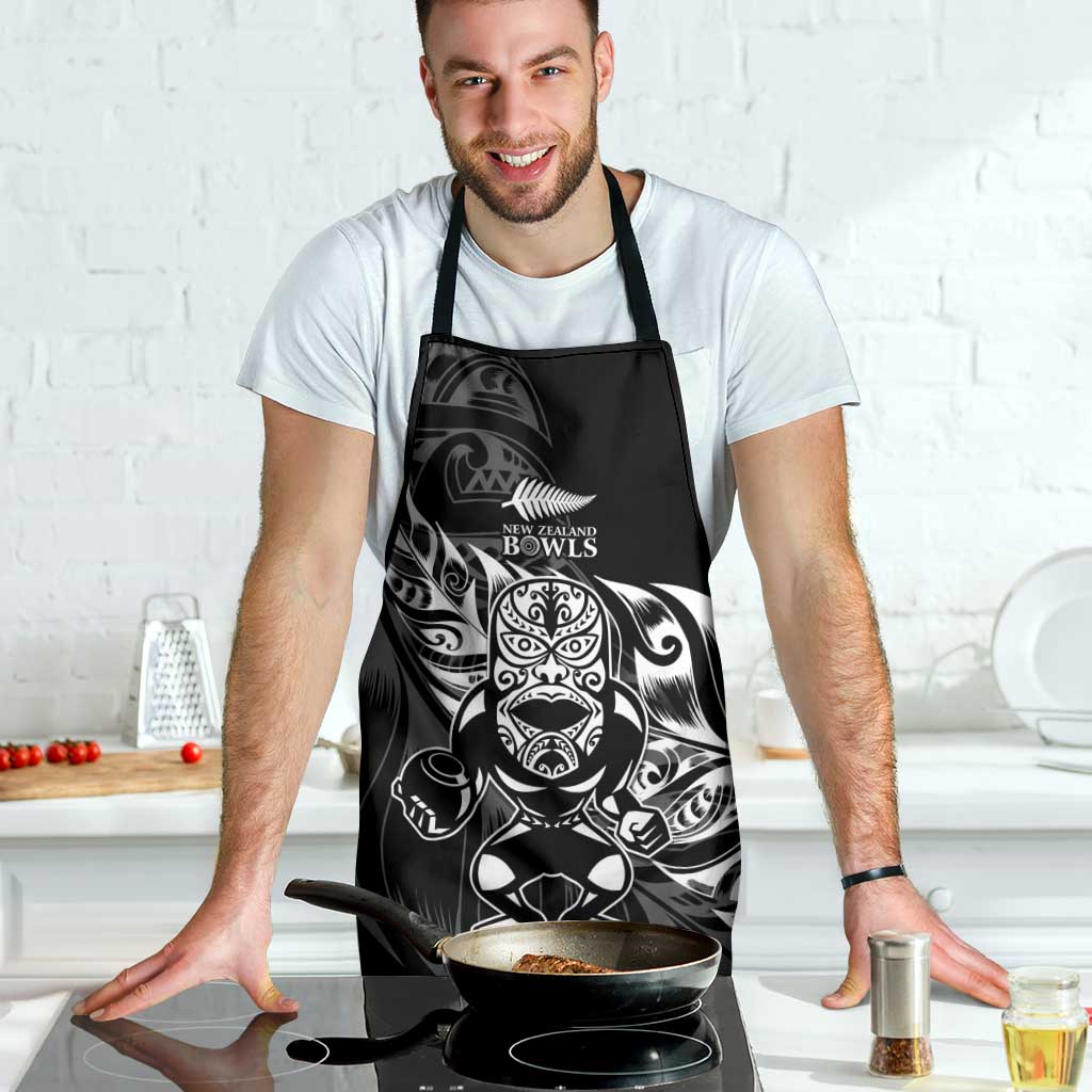 New Zealand Lawn Bowls Apron Black Maori Warrior Tribal Silver Fern - Polynesian Pride