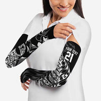 New Zealand Lawn Bowls Custom Arm Sleeves Black Maori Warrior Tribal Silver Fern - Polynesian Pride