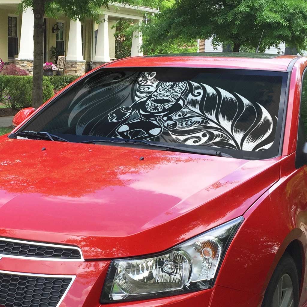 New Zealand Lawn Bowls Auto Sun Shade Black Maori Warrior Tribal Silver Fern - Polynesian Pride