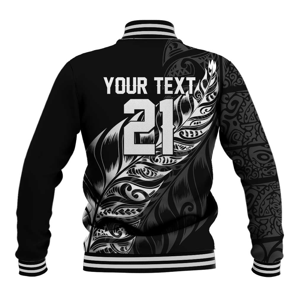 New Zealand Lawn Bowls Custom Baseball Jacket Black Maori Warrior Tribal Silver Fern - Polynesian Pride