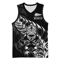 New Zealand Lawn Bowls Custom Basketball Jersey Black Maori Warrior Tribal Silver Fern - Polynesian Pride