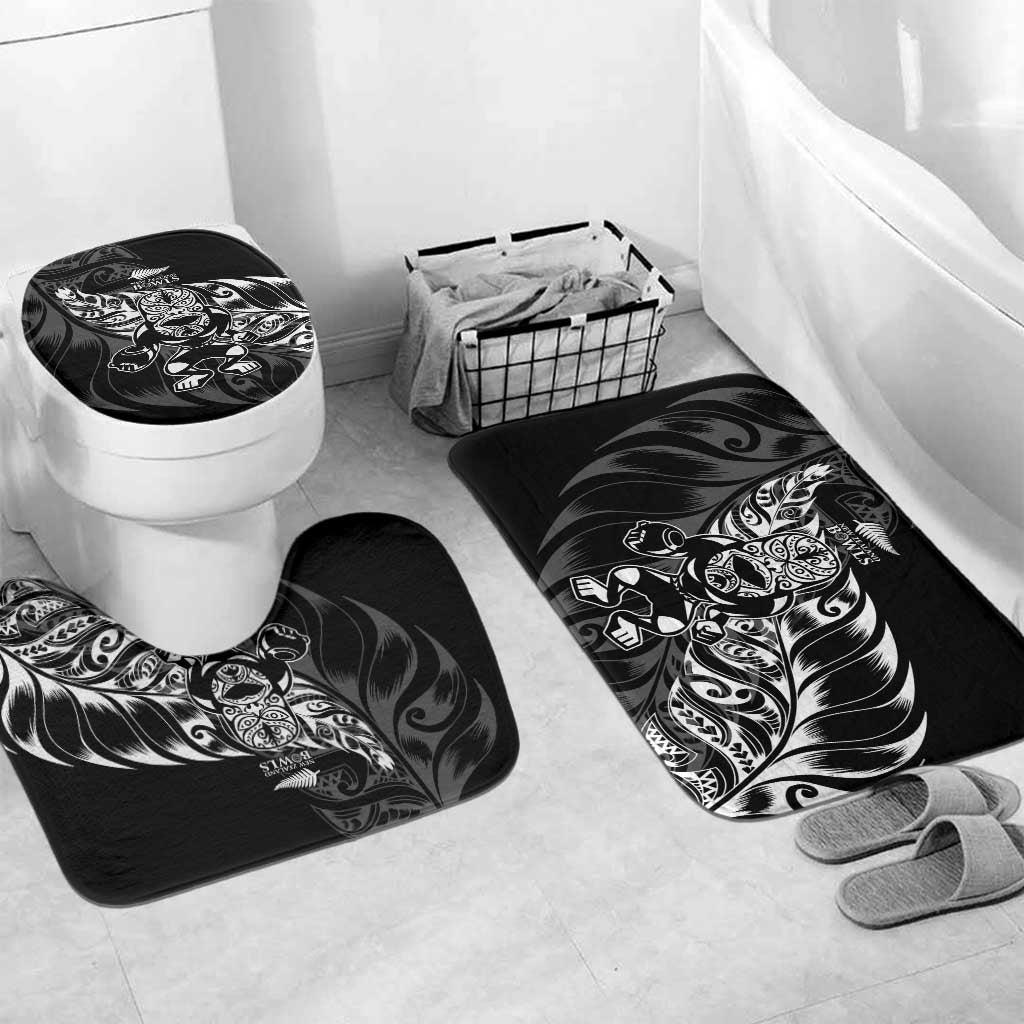 New Zealand Lawn Bowls Bathroom Set Black Maori Warrior Tribal Silver Fern - Polynesian Pride