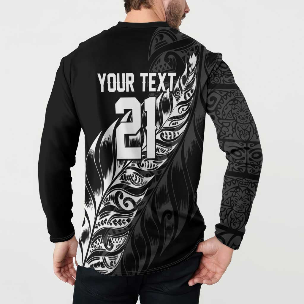 New Zealand Lawn Bowls Custom Button Sweatshirt Black Maori Warrior Tribal Silver Fern - Polynesian Pride