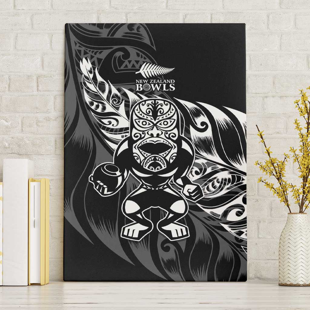 New Zealand Lawn Bowls Canvas Wall Art Black Maori Warrior Tribal Silver Fern - Polynesian Pride
