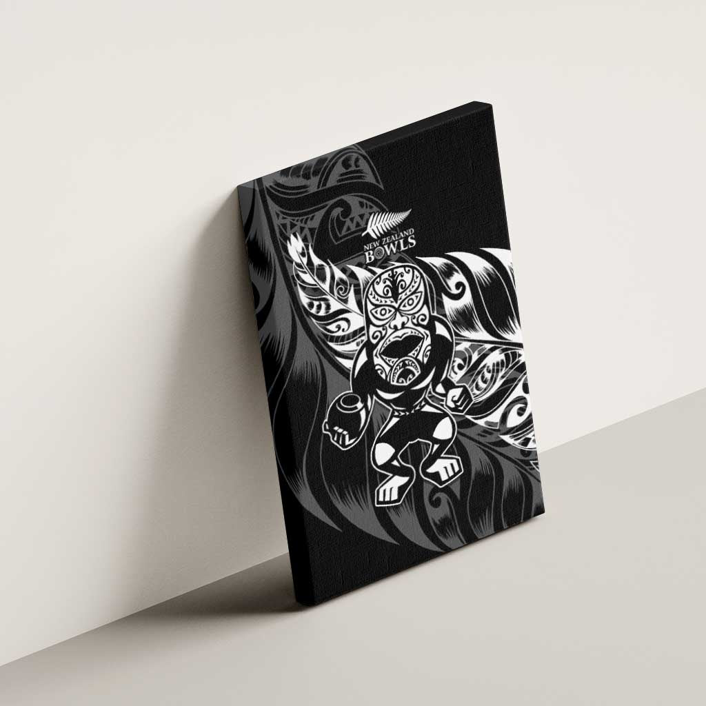 New Zealand Lawn Bowls Canvas Wall Art Black Maori Warrior Tribal Silver Fern - Polynesian Pride