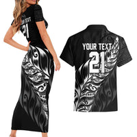 New Zealand Lawn Bowls Custom Couples Matching Short Sleeve Bodycon Dress and Hawaiian Shirt Black Maori Warrior Tribal Silver Fern - Polynesian Pride