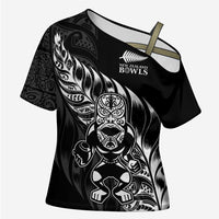 New Zealand Lawn Bowls Custom Cross Shoulder Shirt Black Maori Warrior Tribal Silver Fern - Polynesian Pride