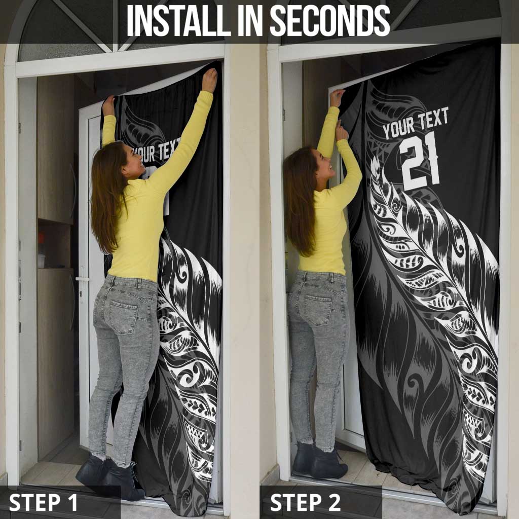 New Zealand Lawn Bowls Custom Door Cover Black Maori Warrior Tribal Silver Fern - Polynesian Pride
