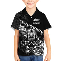 New Zealand Lawn Bowls Custom Family Matching Off Shoulder Short Dress and Hawaiian Shirt Black Maori Warrior Tribal Silver Fern - Polynesian Pride