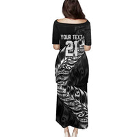 New Zealand Lawn Bowls Custom Family Matching Puletasi and Hawaiian Shirt Black Maori Warrior Tribal Silver Fern - Polynesian Pride