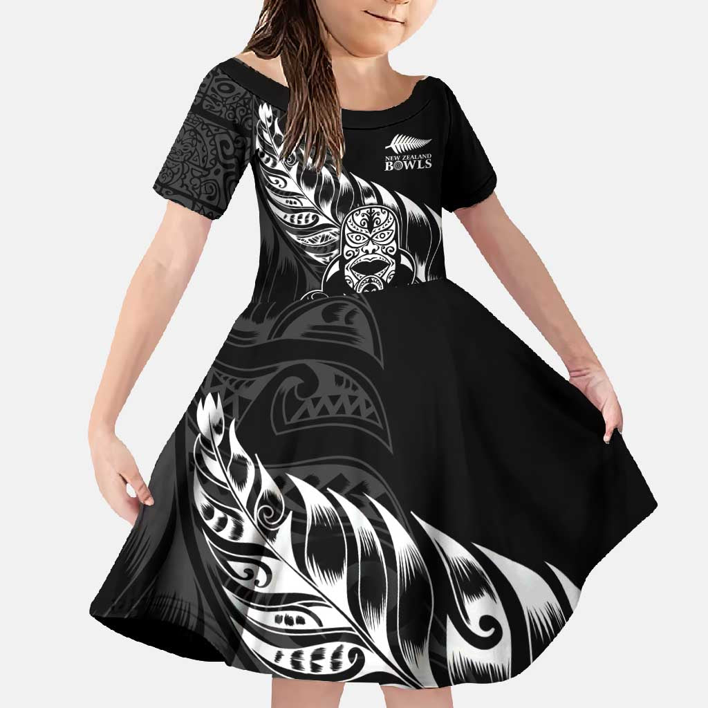 New Zealand Lawn Bowls Custom Family Matching Tank Maxi Dress and Hawaiian Shirt Black Maori Warrior Tribal Silver Fern - Polynesian Pride