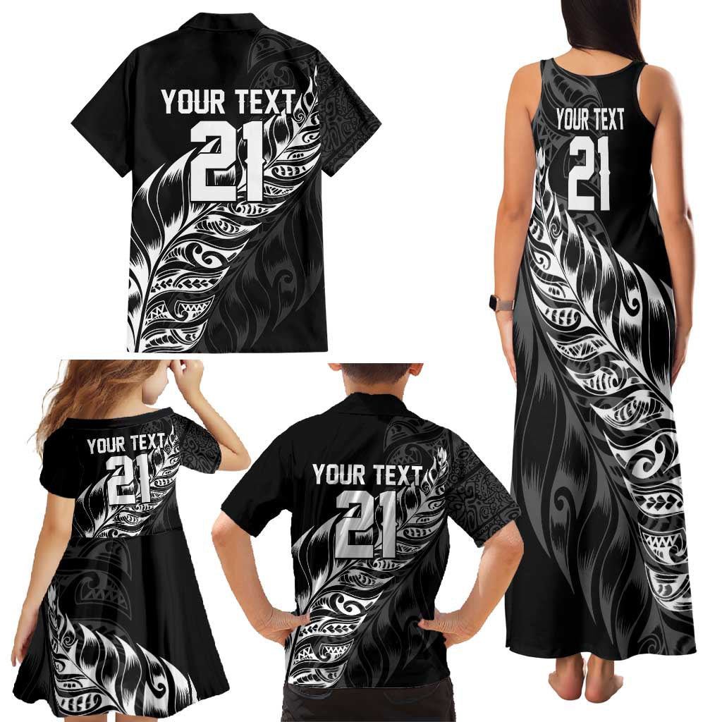 New Zealand Lawn Bowls Custom Family Matching Tank Maxi Dress and Hawaiian Shirt Black Maori Warrior Tribal Silver Fern - Polynesian Pride