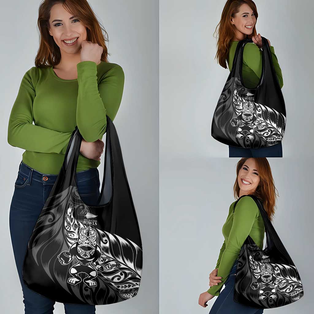 New Zealand Lawn Bowls Grocery Bag Black Maori Warrior Tribal Silver Fern - Polynesian Pride