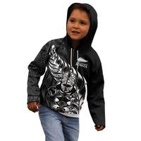 New Zealand Lawn Bowls Custom Kid Hoodie Black Maori Warrior Tribal Silver Fern - Polynesian Pride