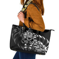 New Zealand Lawn Bowls Leather Tote Bag Black Maori Warrior Tribal Silver Fern - Polynesian Pride
