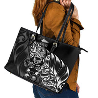 New Zealand Lawn Bowls Leather Tote Bag Black Maori Warrior Tribal Silver Fern - Polynesian Pride