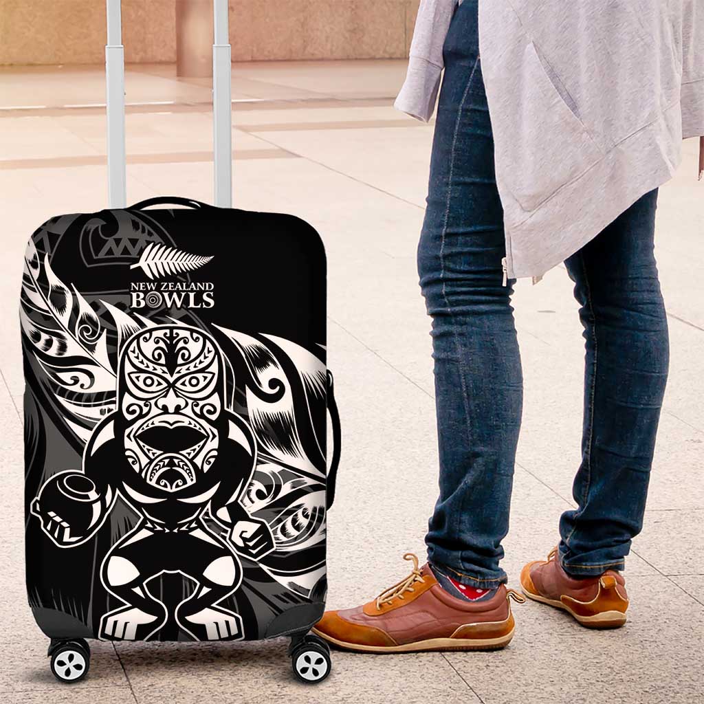 New Zealand Lawn Bowls Luggage Cover Black Maori Warrior Tribal Silver Fern - Polynesian Pride