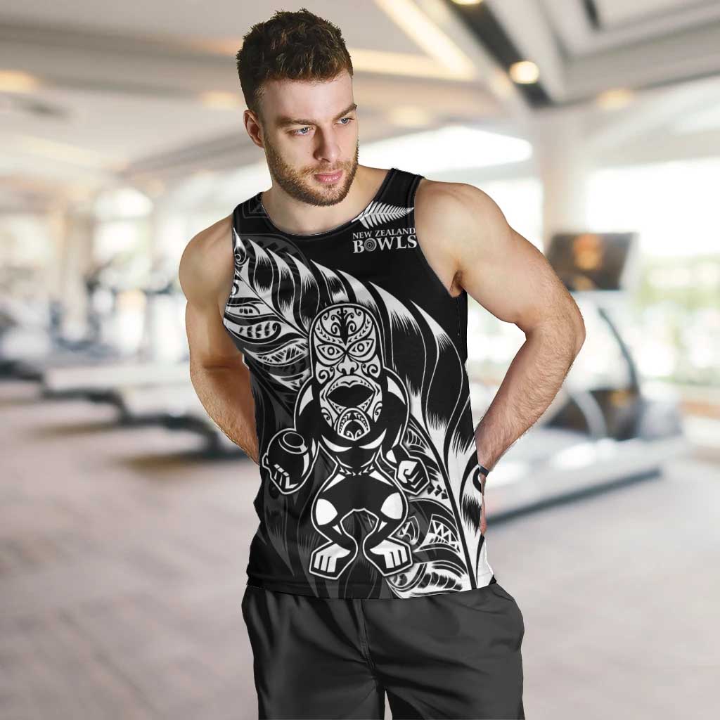 New Zealand Lawn Bowls Custom Men Tank Top Black Maori Warrior Tribal Silver Fern - Polynesian Pride