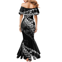 New Zealand Lawn Bowls Custom Mermaid Dress Black Maori Warrior Tribal Silver Fern - Polynesian Pride