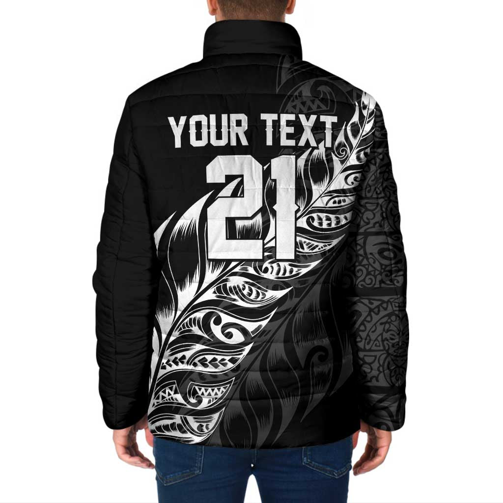 New Zealand Lawn Bowls Custom Padded Jacket Black Maori Warrior Tribal Silver Fern - Polynesian Pride