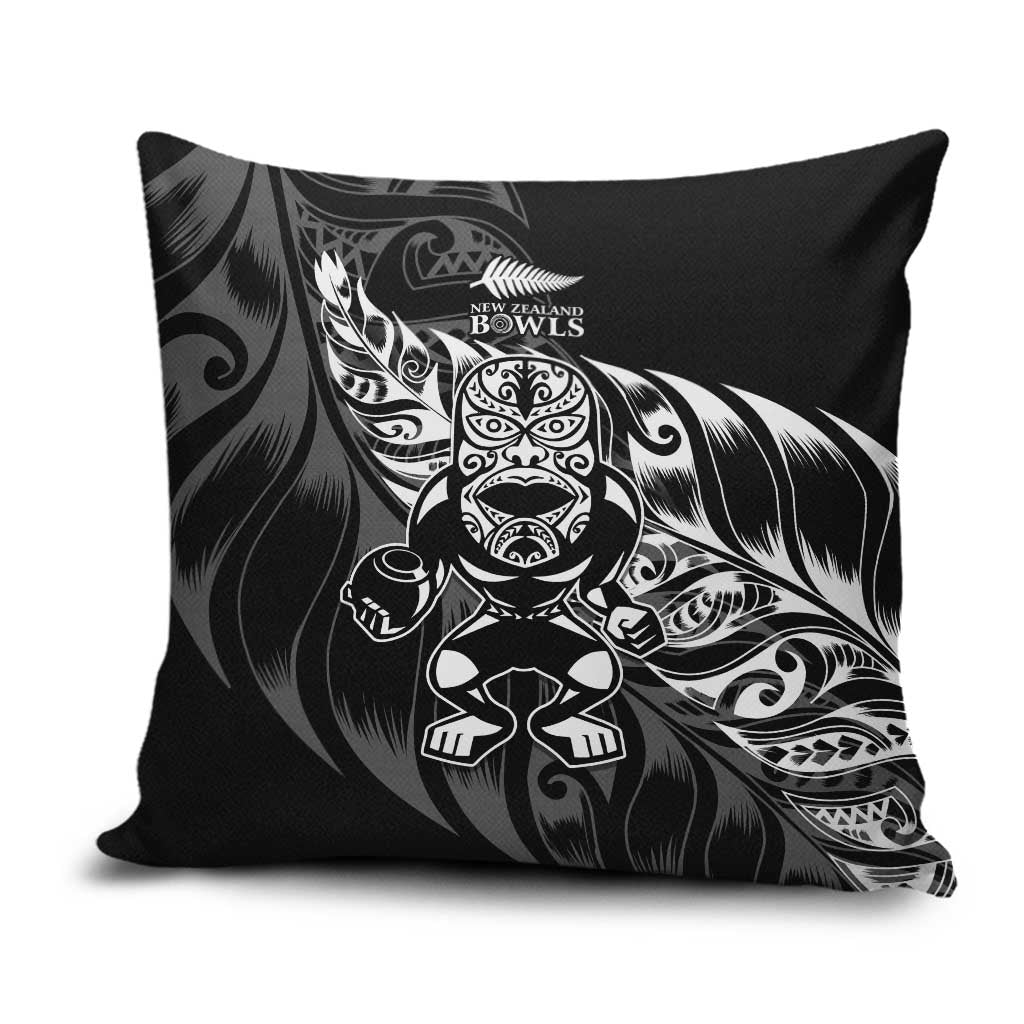 New Zealand Lawn Bowls Pillow Cover Black Maori Warrior Tribal Silver Fern - Polynesian Pride