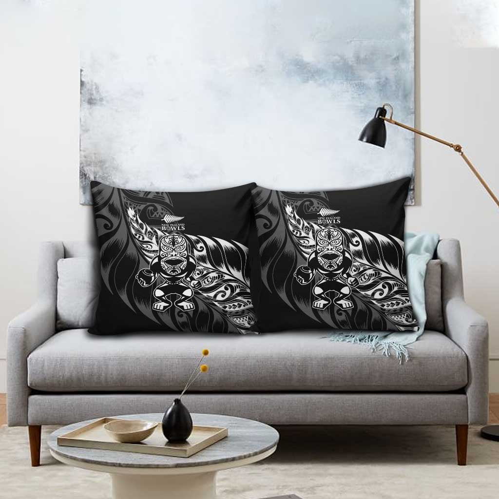 New Zealand Lawn Bowls Pillow Cover Black Maori Warrior Tribal Silver Fern - Polynesian Pride