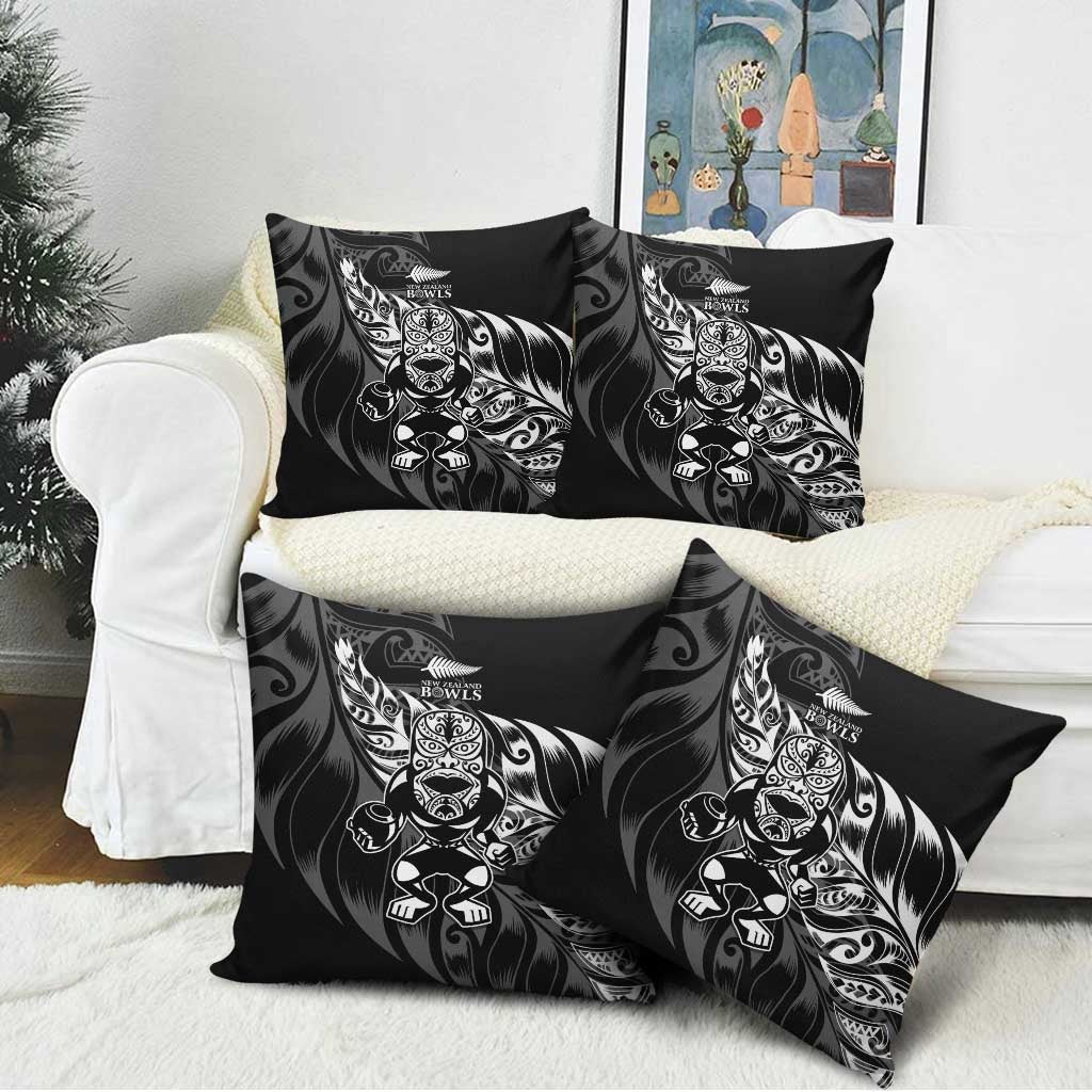 New Zealand Lawn Bowls Pillow Cover Black Maori Warrior Tribal Silver Fern - Polynesian Pride