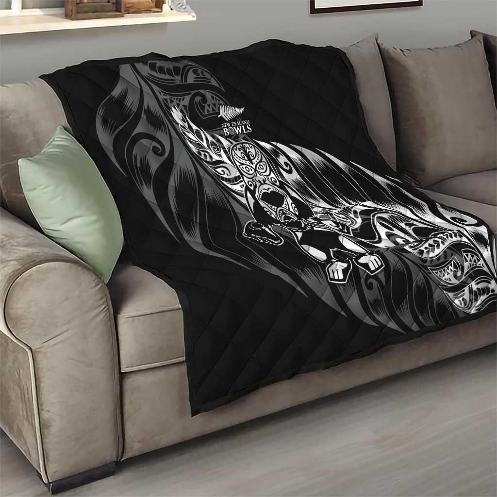 New Zealand Lawn Bowls Quilt Black Maori Warrior Tribal Silver Fern - Polynesian Pride
