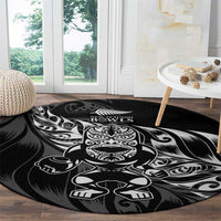 New Zealand Lawn Bowls Round Carpet Black Maori Warrior Tribal Silver Fern - Polynesian Pride
