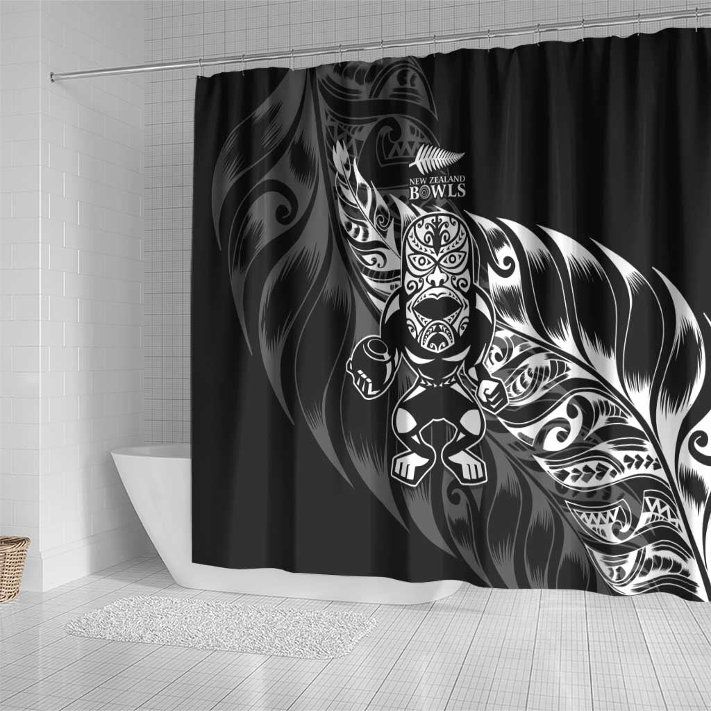 New Zealand Lawn Bowls Shower Curtain Black Maori Warrior Tribal Silver Fern - Polynesian Pride