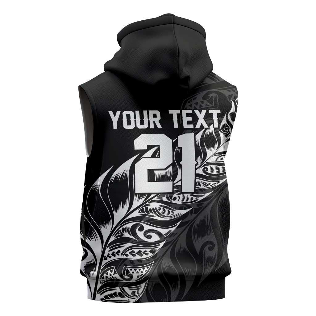 New Zealand Lawn Bowls Custom Sleeveless Zip Hoodie Black Maori Warrior Tribal Silver Fern - Polynesian Pride