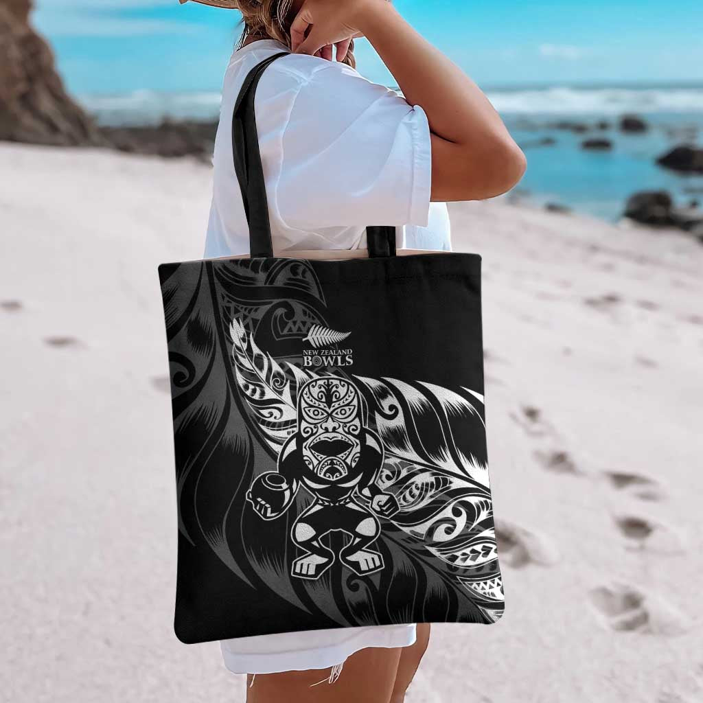 New Zealand Lawn Bowls Tote Bag Black Maori Warrior Tribal Silver Fern - Polynesian Pride
