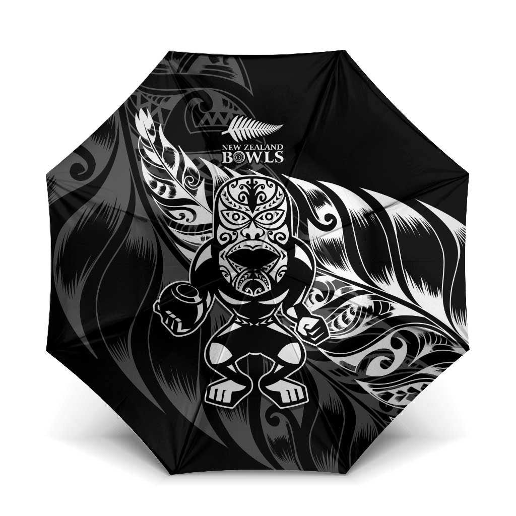 New Zealand Lawn Bowls Umbrella Black Maori Warrior Tribal Silver Fern - Polynesian Pride