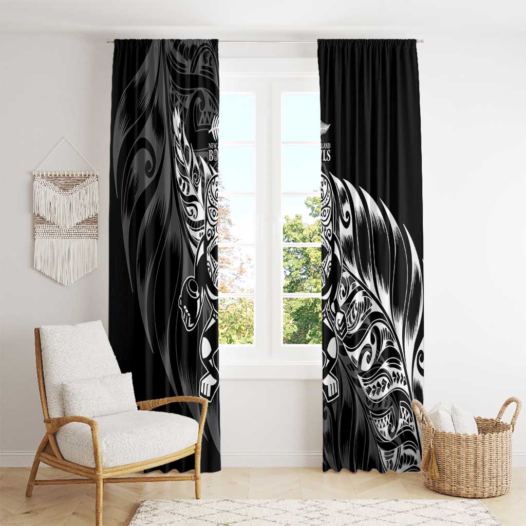 New Zealand Lawn Bowls Window Curtain Black Maori Warrior Tribal Silver Fern - Polynesian Pride