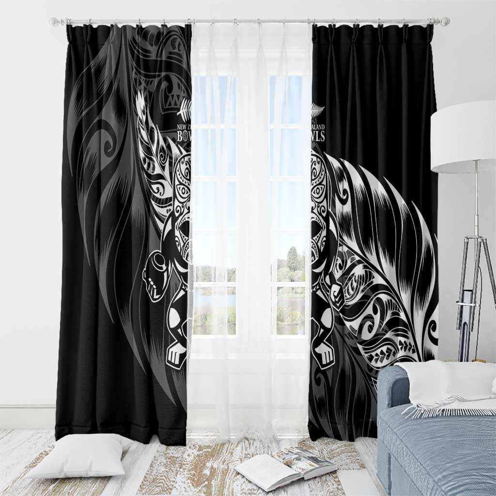 New Zealand Lawn Bowls Window Curtain Black Maori Warrior Tribal Silver Fern - Polynesian Pride