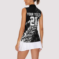 New Zealand Lawn Bowls Custom Women Sleeveless Polo Shirt Black Maori Warrior Tribal Silver Fern - Polynesian Pride