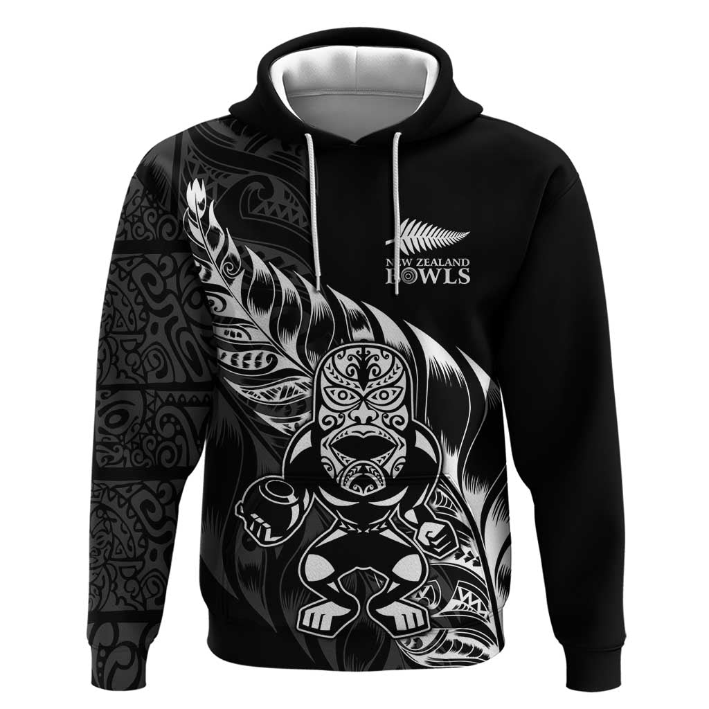 New Zealand Lawn Bowls Custom Zip Hoodie Black Maori Warrior Tribal Silver Fern - Polynesian Pride
