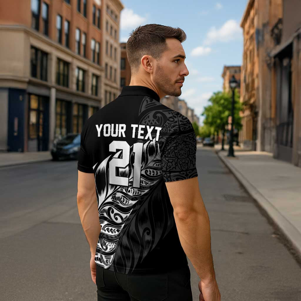 New Zealand Lawn Bowls Custom Zipper Polo Shirt Black Maori Warrior Tribal Silver Fern - Polynesian Pride