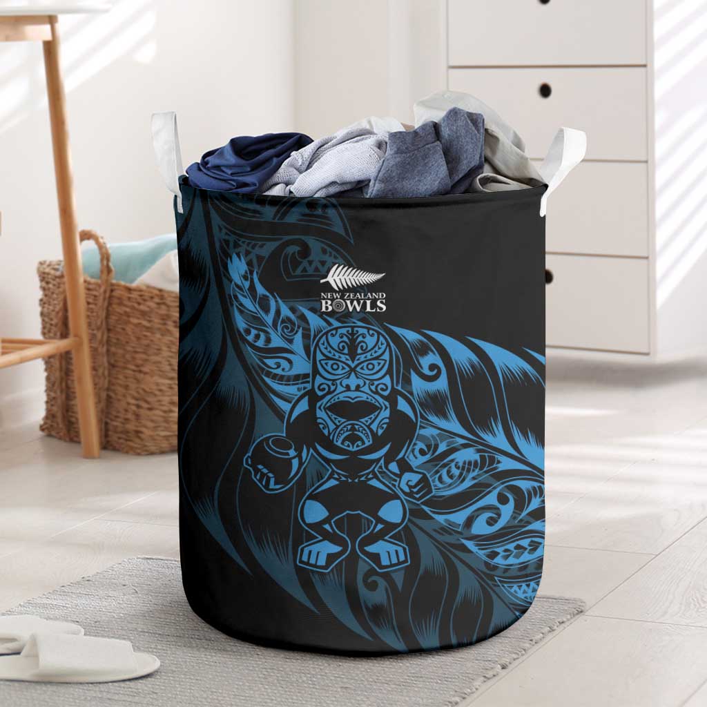 New Zealand Lawn Bowls Laundry Basket Blue Maori Warrior Tribal Silver Fern - Polynesian Pride