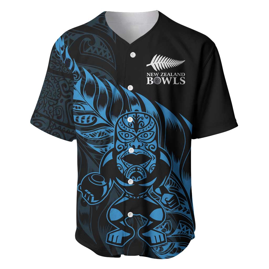 New Zealand Lawn Bowls Custom Baseball Jersey Blue Maori Warrior Tribal Silver Fern - Polynesian Pride