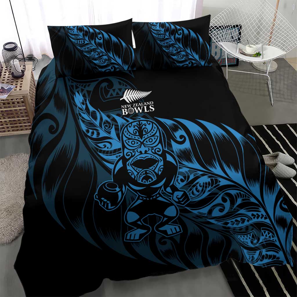 New Zealand Lawn Bowls Bedding Set Blue Maori Warrior Tribal Silver Fern - Polynesian Pride
