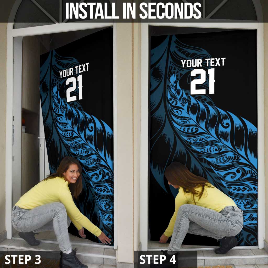 New Zealand Lawn Bowls Custom Door Cover Blue Maori Warrior Tribal Silver Fern - Polynesian Pride