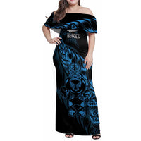 New Zealand Lawn Bowls Custom Family Matching Off Shoulder Maxi Dress and Hawaiian Shirt Blue Maori Warrior Tribal Silver Fern - Polynesian Pride