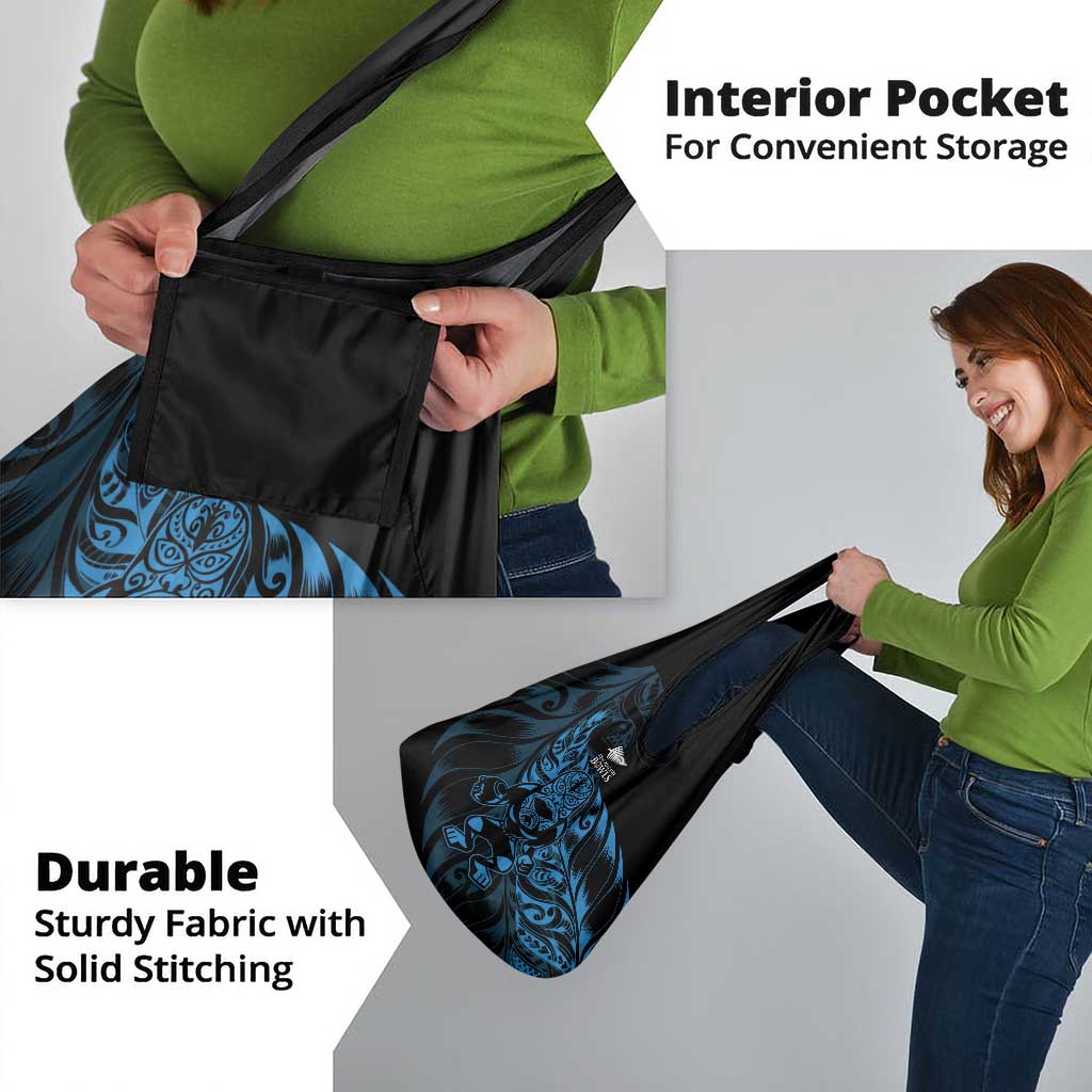 New Zealand Lawn Bowls Grocery Bag Blue Maori Warrior Tribal Silver Fern - Polynesian Pride