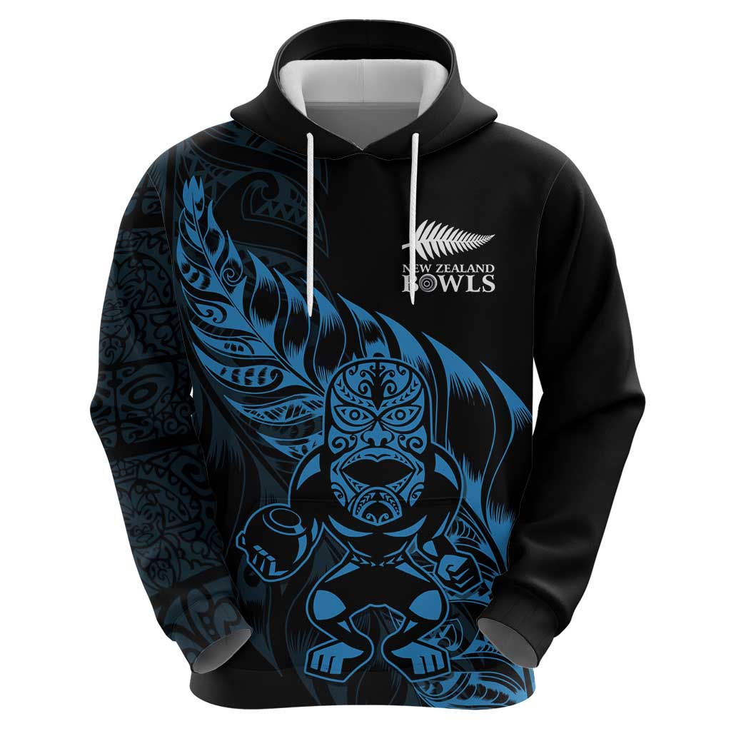 New Zealand Lawn Bowls Custom Hoodie Blue Maori Warrior Tribal Silver Fern - Polynesian Pride