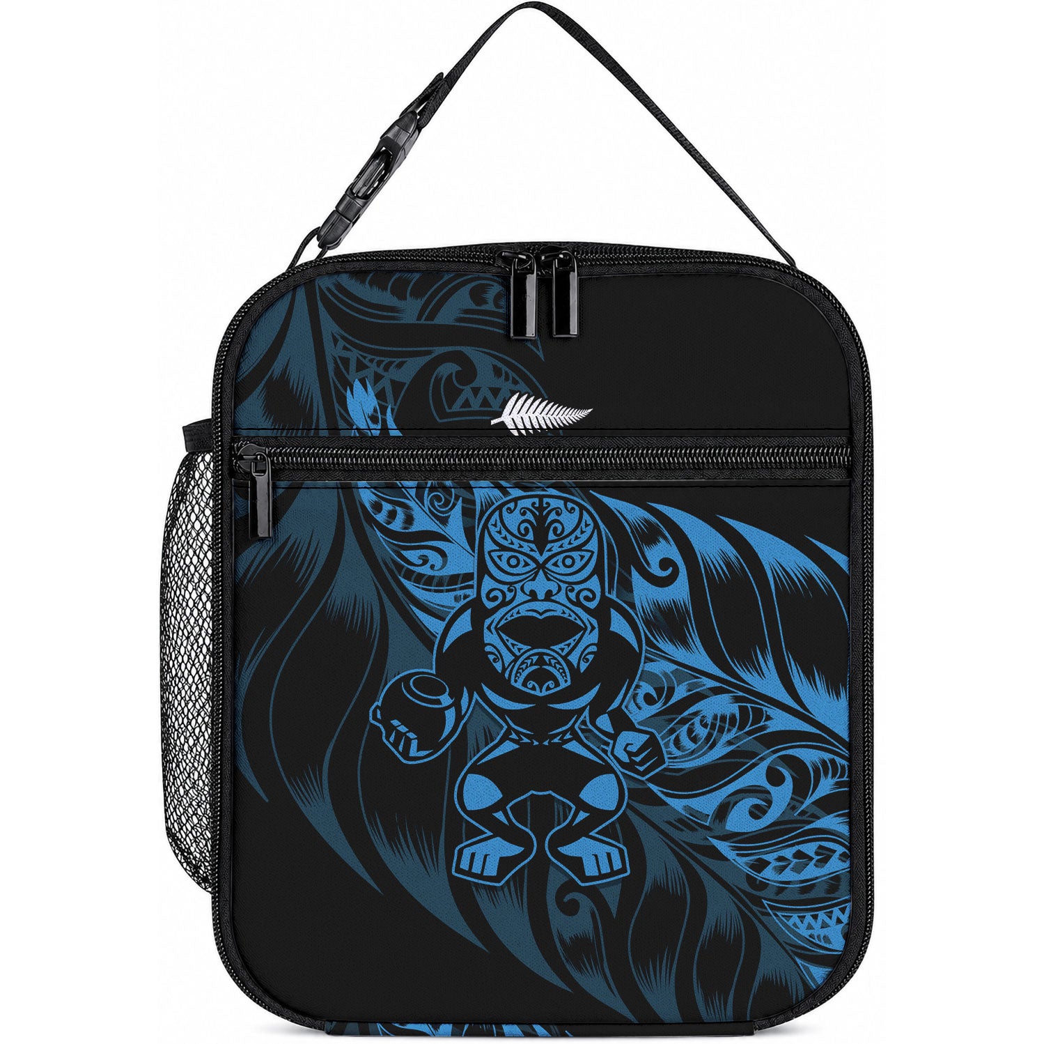 New Zealand Lawn Bowls Lunch Bag Blue Maori Warrior Tribal Silver Fern LT9 10.2 × 8.3 × 4.3 inch Blue - Polynesian Pride