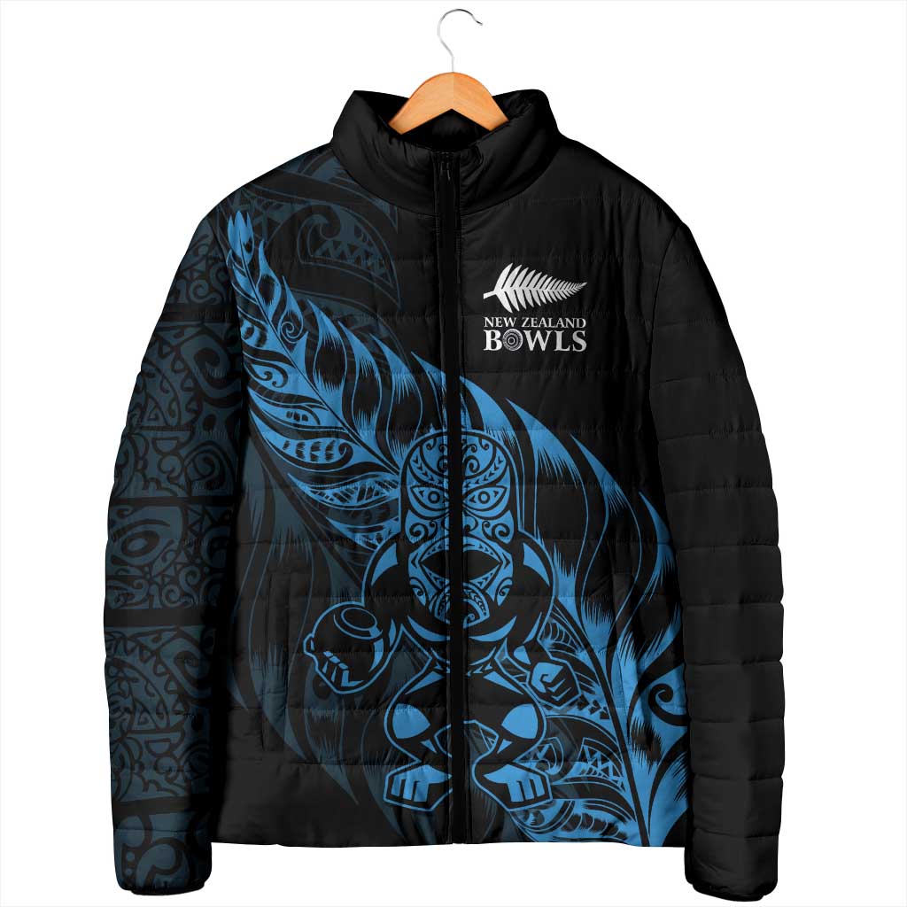 New Zealand Lawn Bowls Custom Padded Jacket Blue Maori Warrior Tribal Silver Fern - Polynesian Pride