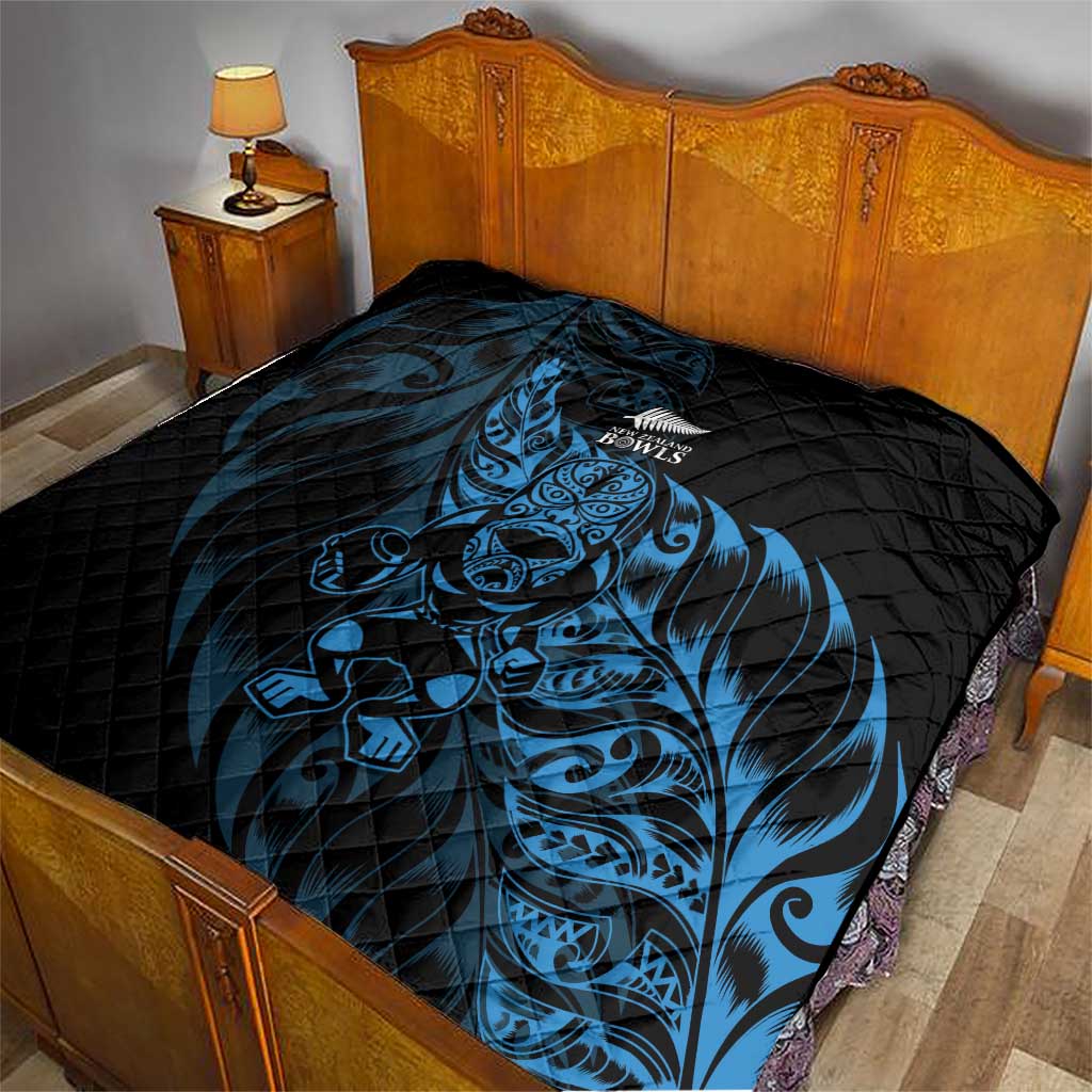 New Zealand Lawn Bowls Quilt Blue Maori Warrior Tribal Silver Fern - Polynesian Pride